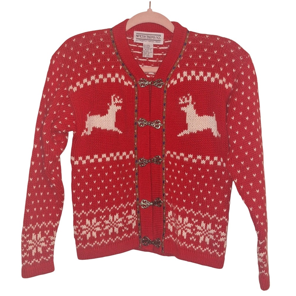 Vintage Newton Trading Co. Size Medium Knit Reindeer Christmas Sweater Cabincore